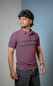 Short sleeve Men's Chest Stripe Polo T-Shirt — Slim Fit - Dark Pink